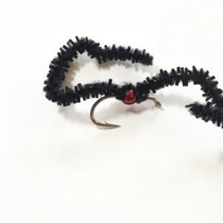 Nymphs Standards black chewing gum worm with metallic red brass bead $2.34