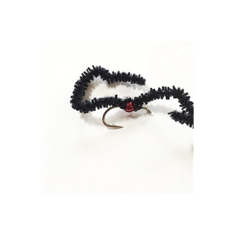 Nymphs Standards black chewing gum worm with metallic red brass bead $2.34