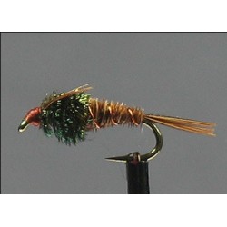 Nymphs Pure Copper Nymph Wired Bead Head Rubber Legs Green side $2.34